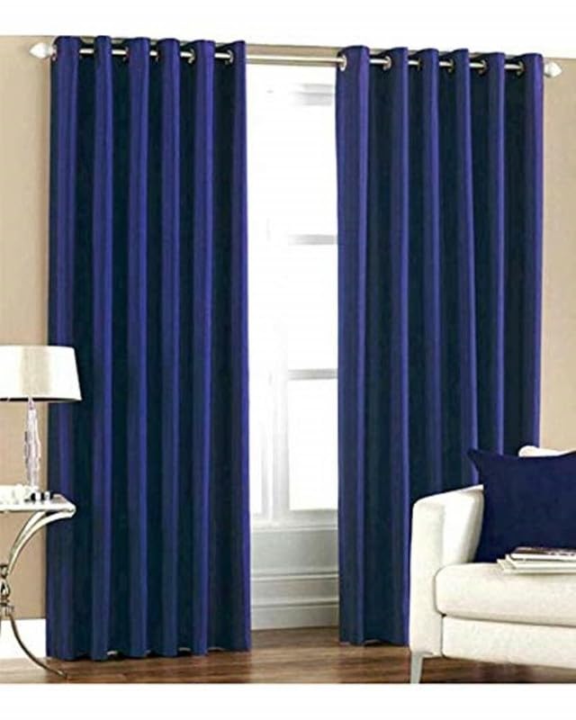 FABDRAPE Polyester Plain Room Darkening Long Door Semi Sheer Eyelet Curtain Panel Parda for Drawing Room, Living Room/Bedroom (Navy Blue, 8 Feet) -Single Piece