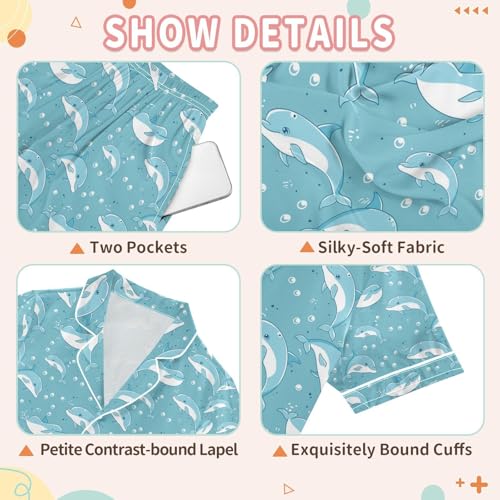 senya Cute Small Dolphins Satin Summer Pajama Sets Silk Short Sleeve Button Down Sleepwear3