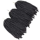3 Pack Spring Twist Ombre Colors Crochet Braids Synthetic Braiding Hair Extensions 8 Inches 50 Strands/pieces (8 INCHES, Black)