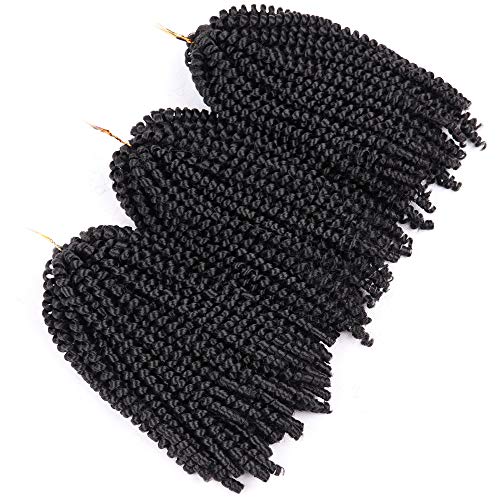 3 Pack Spring Twist Ombre Colors Crochet Braids Synthetic Braiding Hair Extensions 8 Inches 50 Strands/pieces (8 INCHES, Black)