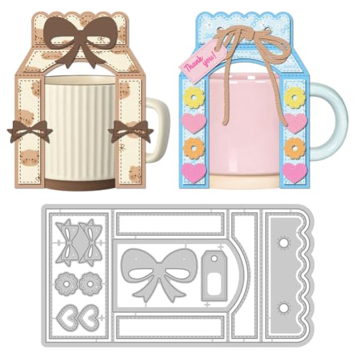 DELORIGIN Cup Box Cutting Dies Gift Box Card Making Die Stencil Metal Die Cuts Card Scrapbooking Embossing Template Dies for Greeting Cards Birthdays Craft Paper Album Invitation Festive Decor