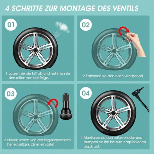 120 Stück TR413 Reifenventil, Autoventil, Universal Gummi Ventile, Snap-In Gummiventile 11,3mm Ventilloch, Autoreifen Ventil, Gummiventil Reifen für Meist Auto bis 4,5 Bar