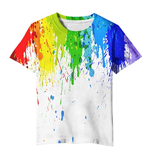 Image of Linnhoy Kids 3D Print Fashion Graphic T-Shirts for Boys Girls 6-16 Years | Unisex Colorful Short Sleeve, Crewneck, Breathable Fabric, Suitable for Daily Sport Festival Wear