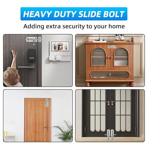 Image of Barrel Bolt Latch, 4.2 Inch Slide Lock, SUS304 Stainless Steel Slide Bolt Latch with Padlock Hole, Heavy Duty Slide Bolt Gate Latch Lock for Wooden Fence, Yard Door, Barn Door, Shed Door (Silver)