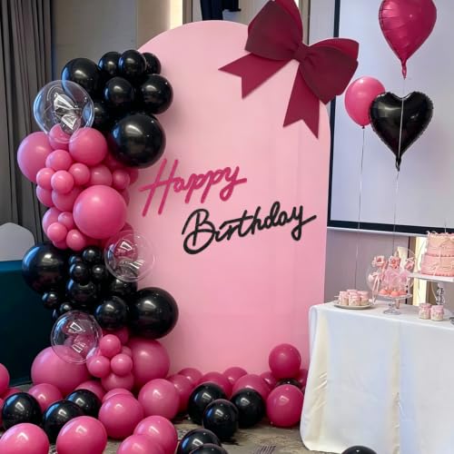 Image of TONIFUL Happy Birthday Sign for Backdrop - Glitter Black Rose Red Felt Banner - Includes Dot Glue - Perfect for Birthday Party Backdrop,Wall Decr,Balloon Arch,Photo Background