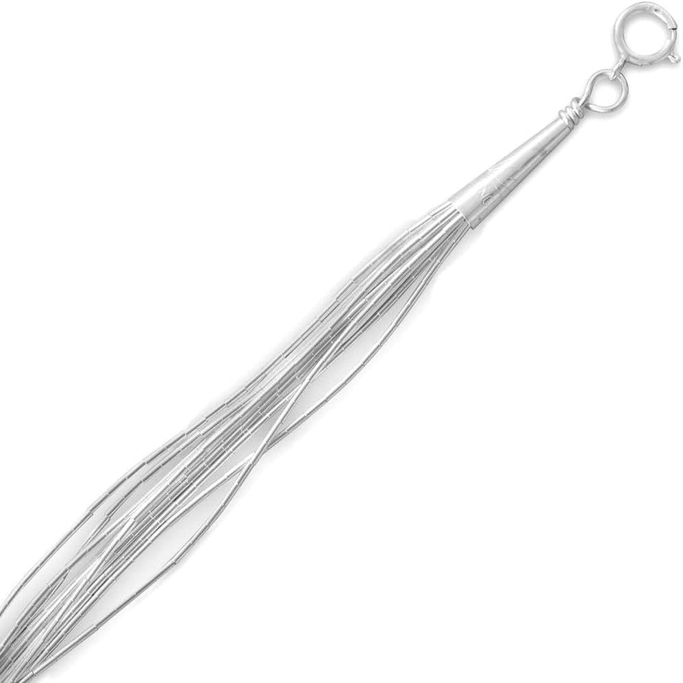 JewelryWeb 925 Sterling Silver 10 Strand Liquid Silver Necklace Spring-Ring Closure Strand Necklace for Women