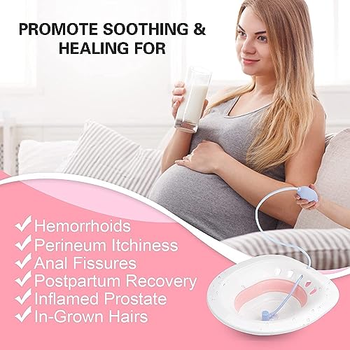 Image of AJB Sitz Bath for Toilet Seat - Foldable Sitz Bath Tub for Postpartum Care, Hemorrhoids Treatment & Soothing Relief - Universal Fit with Flusher Pump (Multi colour)