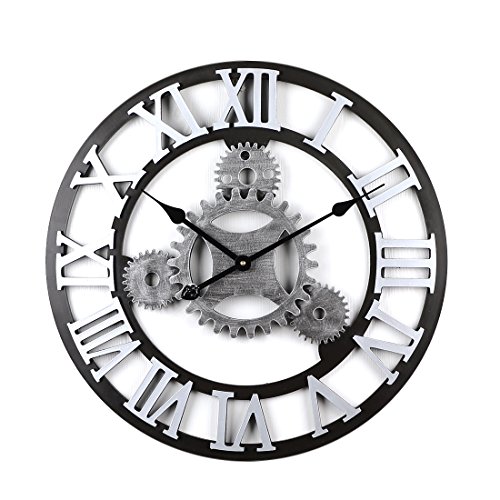 LDB SHOP 58 CM Madera Reloj de Pared Grande XXL Vintage Reloj Gigante Pared Reloj de Pared Silencioso para Cocinas Dormitorios Oficinas Sala