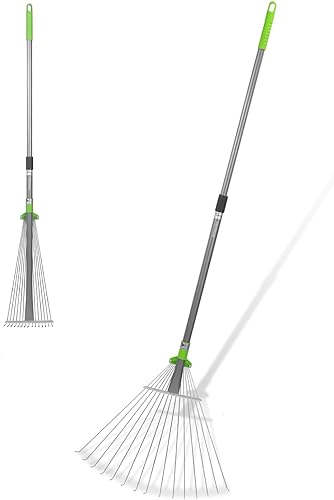 WORKPRO Rastrillo de hojas para jardinería, rastrillo de metal ajustable para jardín, plegable y telescópico, mango largo de 32 a 63 pulgadas,