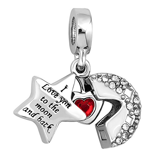 ShinyJewelry I Love You to The Moon and Back Heart Star Dangle Charm Bead for Bracelets (White)