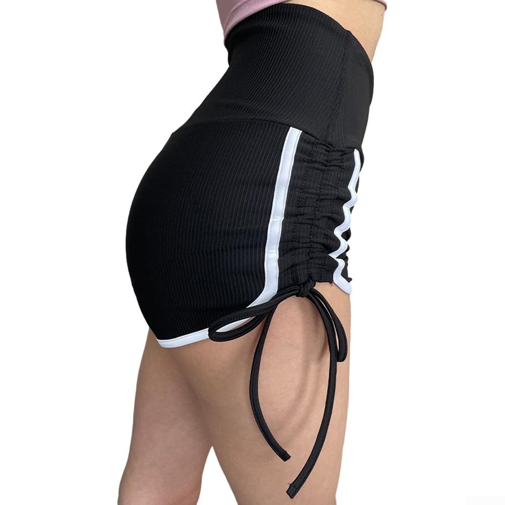 Shorts Sportivi Donna Estivi con per lacci Laterali Shorts Sportivi(Black M)
