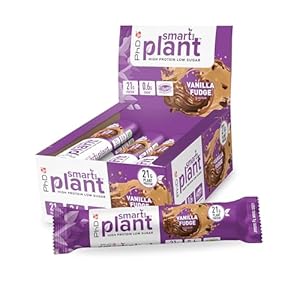 PhD Nutrition Smart Plant Protein Riegel Vegan, Vanille Karamell 12 x 64g – High Protein Snack mit 20g Eiweiß und wenig Zucker, Makrofreundlicher Eiweißriegel