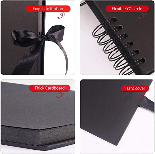 Yosemy Fotoalbum zum Selbstgestalten,80stk Scrapbook Schwarz Seiten Fotobuch 10 Metallic Stift 12 Fotoaufklebern 2… – Bild 4