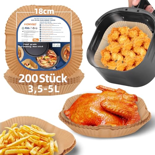 HONYAO Backpapier für Heißluftfritteuse 3,5-5 L, 200 Stück 18x18 cm Eckig Air fryer Papier Antihaft Einwegschalen Luftfritteuse Pergamentpapier Liner Kompatibel mit COSORI,Philips,Cecotec Airfryer HONYAO Backpapier für Heißluftfritteuse 3,5-5 L, 200 Stück 18x18 cm Eckig Air fryer Papier Antihaft Einwegschalen Luftfritteuse Pergamentpapier Liner Kompatibel mit COSORI,Philips,Cecotec Airfryer