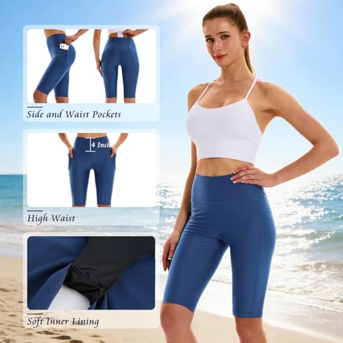 Image of HODOSPORTS Women's 3'' /5'' /7'' /9'' /12'' Swim Board Shorts UPF50+ High Waisted Quick Dry Swimsuit Bottoms with Pockets Liner