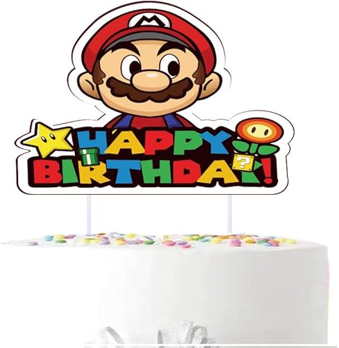 Decoración para tartas de Super Mario Happy Birthday Cake Topper para niños niños hermanos y videojuegos decoración temática de fiesta