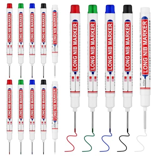 LYXMYGS 15 PCS Long Head Deep Hole Marker Pens 20mm Long Nib Marker Longs Nose Markers Waterproof Construction Markers Marking Tool Permanent Markers Carpenter Ink marker Pens Metal marking Pens