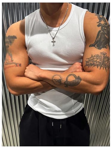 GORGLITTER Men's Ribbed Tank Top Summer Sleeveless Shirts Beach Workout Muscle Undershirt4