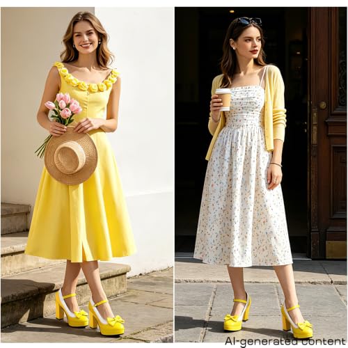 Image of FOREADA Lolita Bow Platform High Heel Women Rockabilly Mary Jane Dress Pump | Boasts soft kawaii retro vintage lolita tea party aesthetic, with block heel ,bow, round toe versatile style for dress wear