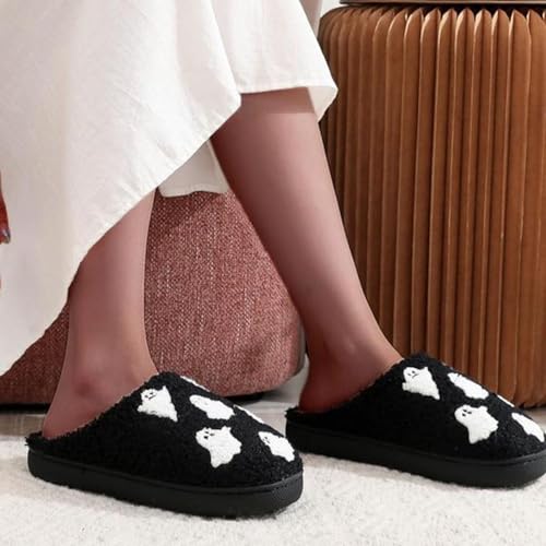 Halloween Slippers For Women Men Home Comfy Retro Memory Foam Fuzzy Soft Bedroom Plush Warm Anti-Skid Sole Winter Wool Lined Indoor Outdoor House Shoes3