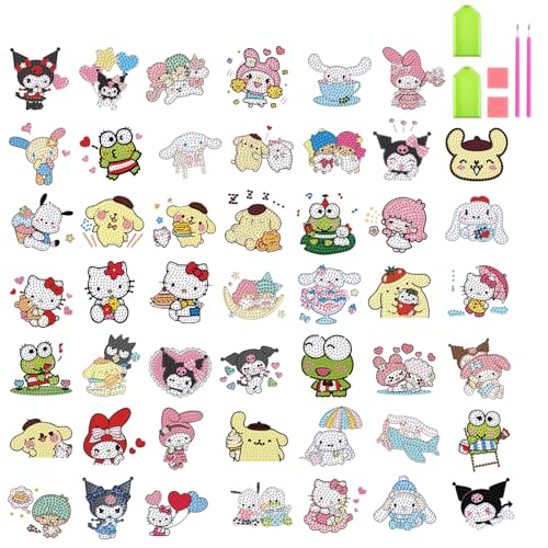 CYNART 48 Pcs Diamond Art Stickers for Kids Small Diamond Painting Stickers Kits for Kid Mini Diamond Painting Arts and Crafts for Kids Ages 8-12 for Birthday Party Holiday Gifts