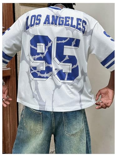 MakeMeChic Men's Jersey Shirt Short Sleeve Striped Graphic Print Crew Neck Y2k Streetwear Tee Top3