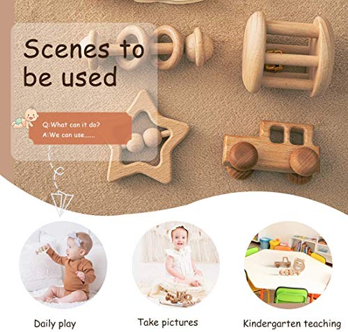 Houten baby rammelaar personaliseerbare baby rammelaar sensorische ontwikkeling houten speelgoed set - Image 8