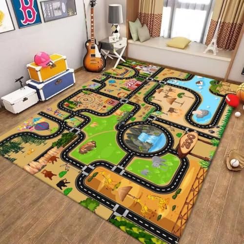 Amecke子供用カーペット駐車場登山マットゲーム交通道路マット早期教育幼稚園カーペット (120*180CM,016)