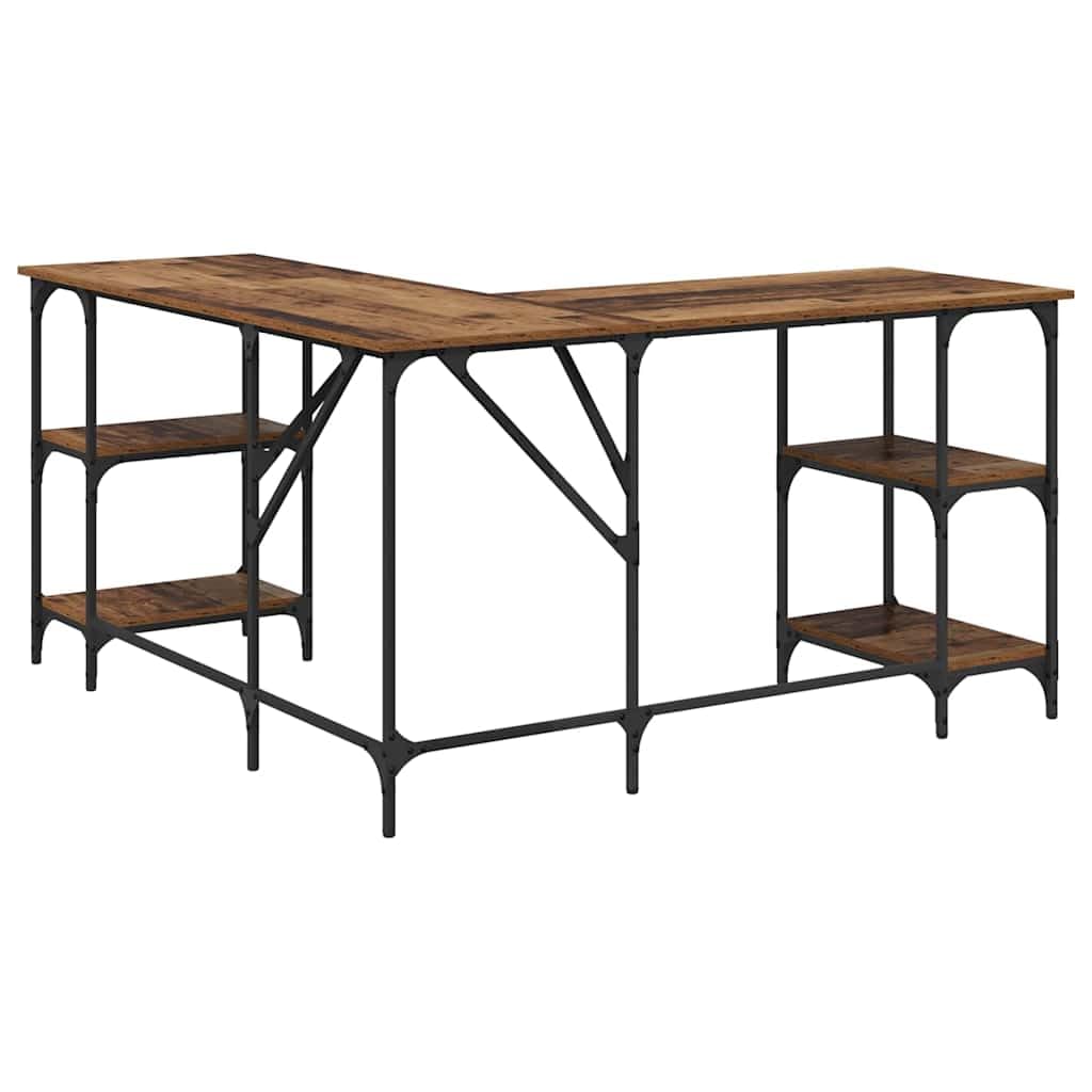 Scrivania angolare in legno anticato, 139 x 139 x 75 cm, a forma di L, con scaffale, autoportante, moderna scrivania da ufficio per casa e studenti, con molto spazio di archiviazione, in stile
