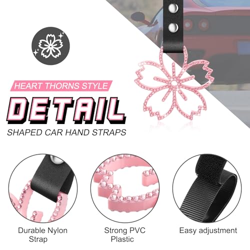 Image of Fabbay Cherry Blossoms Car Handle Strap Drift Charm Car Accessories Bling Handle Ring for Women Rear Bumper Warning Ring Decor for Auto Bus Interior Exterior Decoration (Pink, Sakura Style)