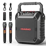 HUABAO Karaoke-Maschine, tragbarer Bluetooth-Lautsprecher mit drahtlosem Mikrofon für Erwachsene & Kinder, PA-System mit Fernbedienung unterstützt TF-Karte/USB/FM/AUX für Home Party (2 Mics)
