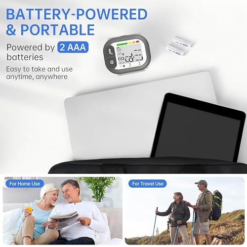 Blood Pressure Monitor Adjustable Wrist Cuff for Home Use Automatic BP Machine Large Digital LCD Display 199 Memory Batteries Included with Carrying Case, Grey - Image 7