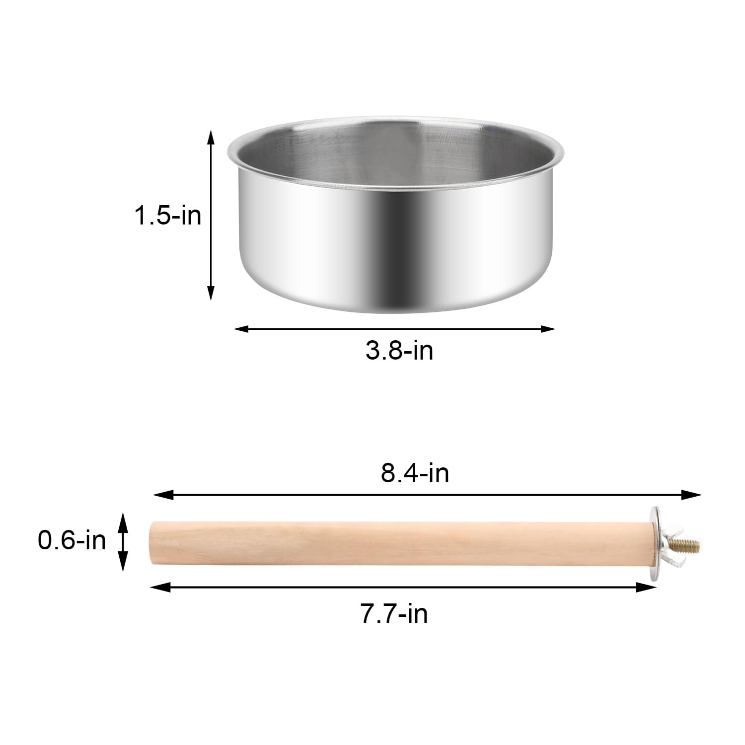 Bird Wood Stand Perch with Food Water Feeding Bowl for Parrot Parakeet Cockatiel Cage Accessories (B: Perch with 2 Feeder Bowls) - image 4