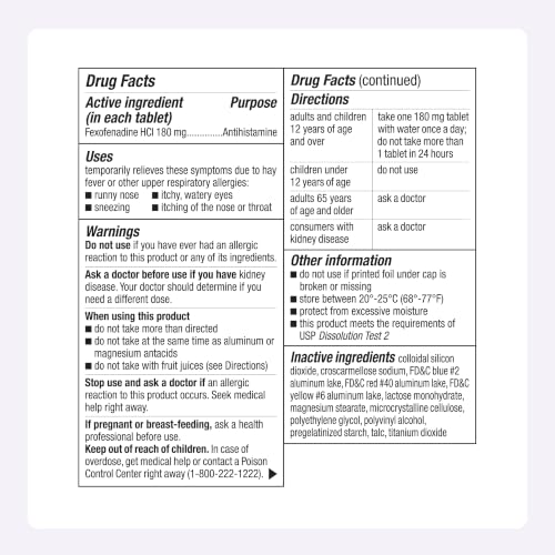 Amazon Basics All Day Allergy Relief, Fexofenadine Hydrochloride Tablets, 180 mg, Antihistamine, Non-Drowsy, 24-Hour Relief, 30 Count (Previously Care) - image 6