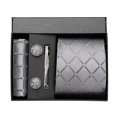 Image of Striped Plaid Polka Dot Mens Tie Formal Necktie Pocket Squares Ties Clips Cufflinks Classic for Men Set