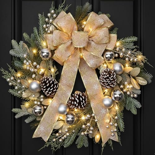 Couronne de Noël de 61 cm lumineuse solution prête à suspendre pour porte - 8
