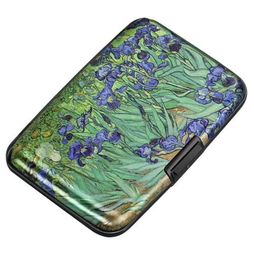 Image of ELFISH Mini RFID Aluminum Wallet Credit Cards Holder Business Card Case Metal ID Case for Men Women(Iris Flower)