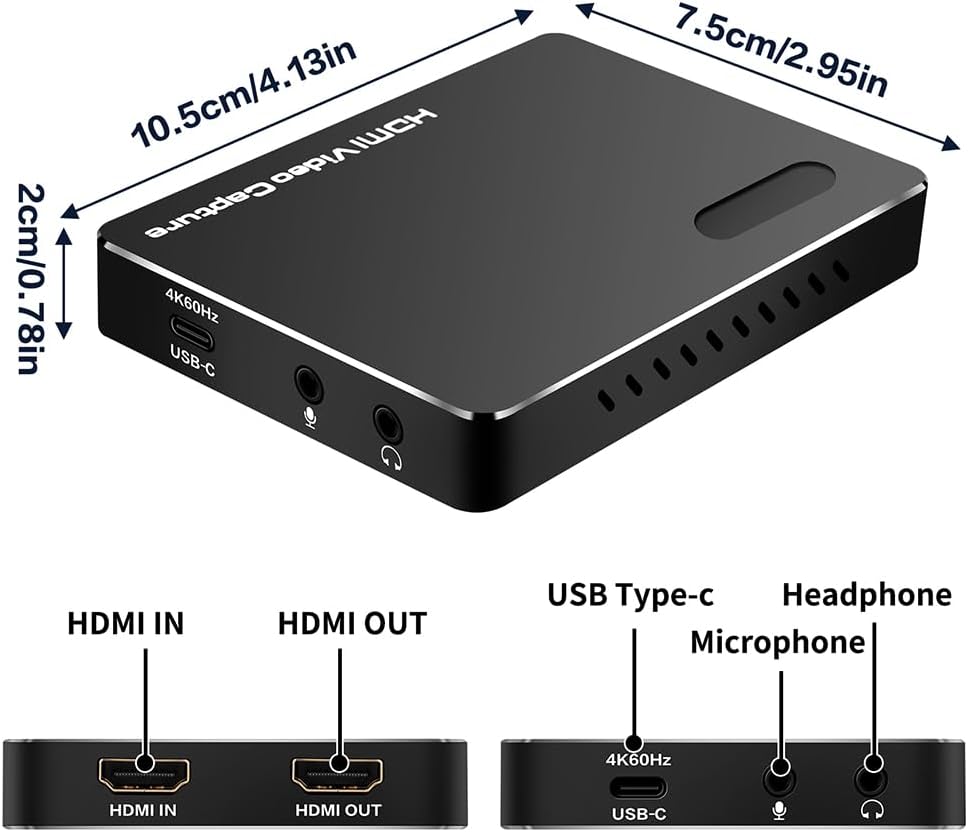 Video ture Card Compatible 4K HDMI USB 3.2 4K60hz Low Latency Plug and Play 4Kp60 Input/Output Colourful Streaming Recording Device