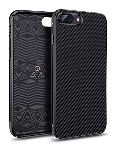 ONES Funda para iPhone 8 Plus / 7 Plus Fibra de Carbono | Ultra Delgada y Resistente | Estilo Deportivo EleganteNegro | Resistencia a caídas de Grado Militar | Delgado y Ligero | Antihuellas(Negro)