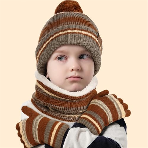 SK Studio Kids Winter Beanie Hat Scarf Gloves Set for Girls Knit Warm Pompom Toddler Boys Hats Mittens Neck Warmer4