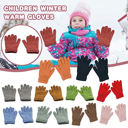 EnJoCho Kids Gloves Full Finger Knitted Winter Gloves Children Stretchy Winter Warm Mitten for 1-8 Years Kids Boys Girls (Khaki-06#A, One Size)3