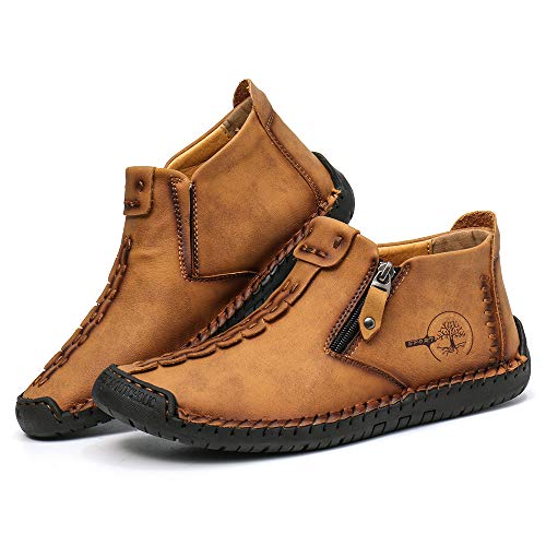 Mens Ankle Boots Leather Driving Shoes Casual Loafers Shoes Side Zipper Ankle Chukka Boots Vintage Hand Stitching Slip On Outdoor Non Slip Flats Walking Oxford Shoes Comfort Working Shoes Booties2