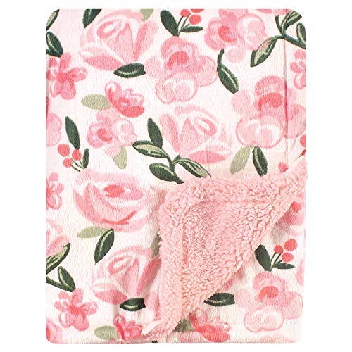 Image of Hudson Baby Unisex Baby Plush Mink and Sherpa Blanket, Green Floral, One Size