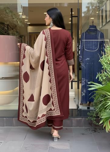 Image of ANNI Designer Women's Rayon Viscose Straight Printed Kurta with Pant & Dupatta Set | Ethnic 3-Piece Readymade Suit for Women | Elegant Festive & Office Wear Traditional Outfit