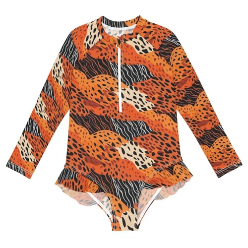 Animal Prints Girls Long Sleeve Swimsuit UPF 50+ Rashguard Swimwear One Piece Bathing Suit for 3-12 21216597
