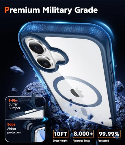 Image of FNTCASE for iPhone 16 Case Clear: Magnetic Phone Cases with Screen Protector Drop Proof Compatible with Magsafe Slim Anti Yellowing Rugged Shockproof Protective Transparent Cell Cover (B-Blue)
