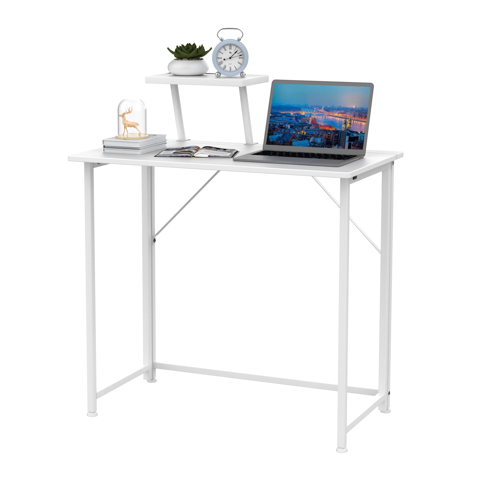 Scrivania Computer Pieghevole con Supporto per Monitor Staccabile, Tavolo Pieghevole da Esterno Interni, 80x45x75 cm tavolino Pieghevoli Piccolo, Scrittoio Bianca per Ufficio Lavoro Studio Campeggio