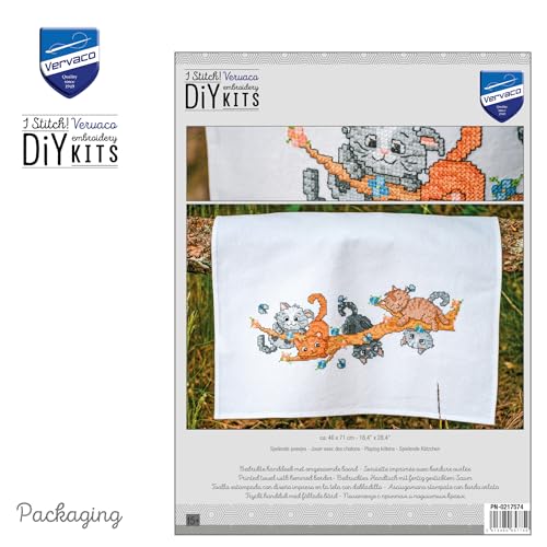 Kit point de croix pré-imprimé chatons pour torchon broderie DIY 46x71cm