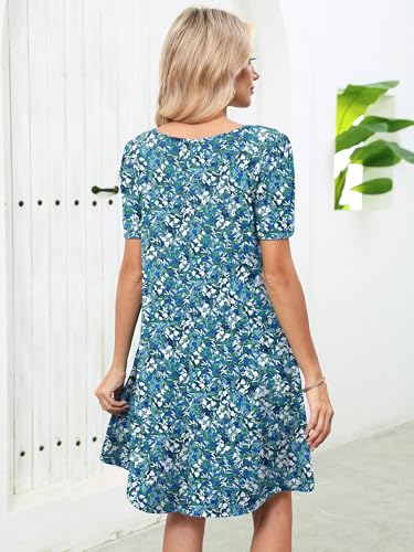 Image of Heymoments Women's Short Sleeve Crewneck Sundress Summer Casual A-Line Beach Dress with Pockets S-2XL
