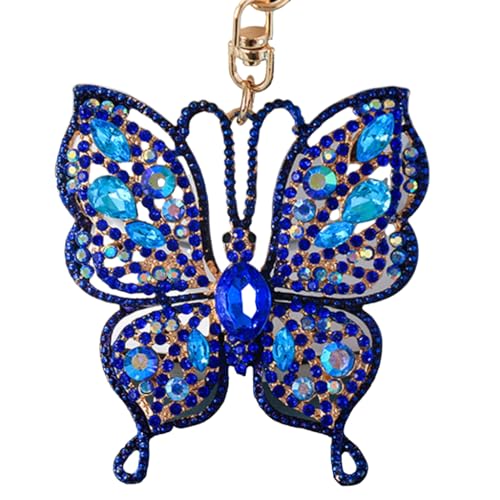 Psdndeww Llavero con forma de mariposa de cristal con diamantes de imitación brillantes para decoración de bolsa, azul, como se muestra, Azul, as show